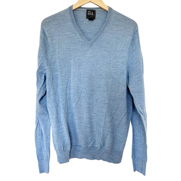 Jos A Bank Traveler Blue Merino Wool Sweater Sz L - Picture 1 of 3